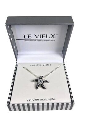 Swarovski Crystal Silver Plated Marcasite Starfish Necklace 18” Chain NIB